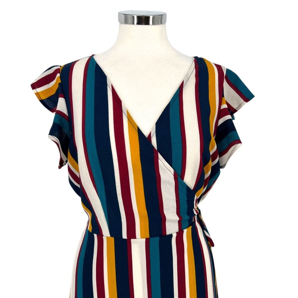 Superfoxx Striped Wrap Flutter Sleeve Midi Dress … - image 2